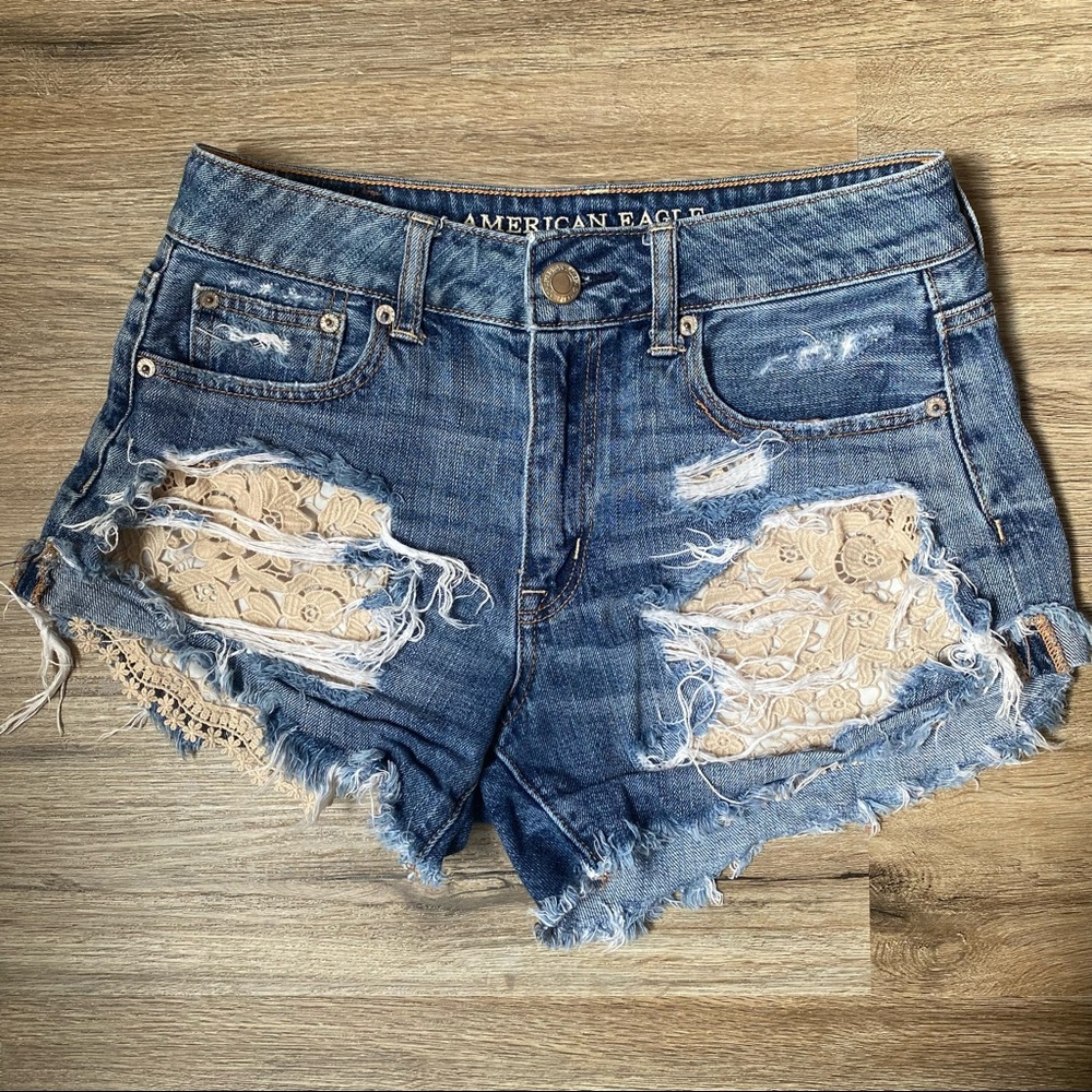 AE Distressed Lace Jean Shorts